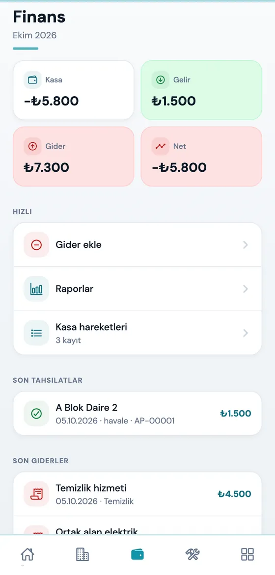 Finans: kasa hareketleri, tahsilat ve gider